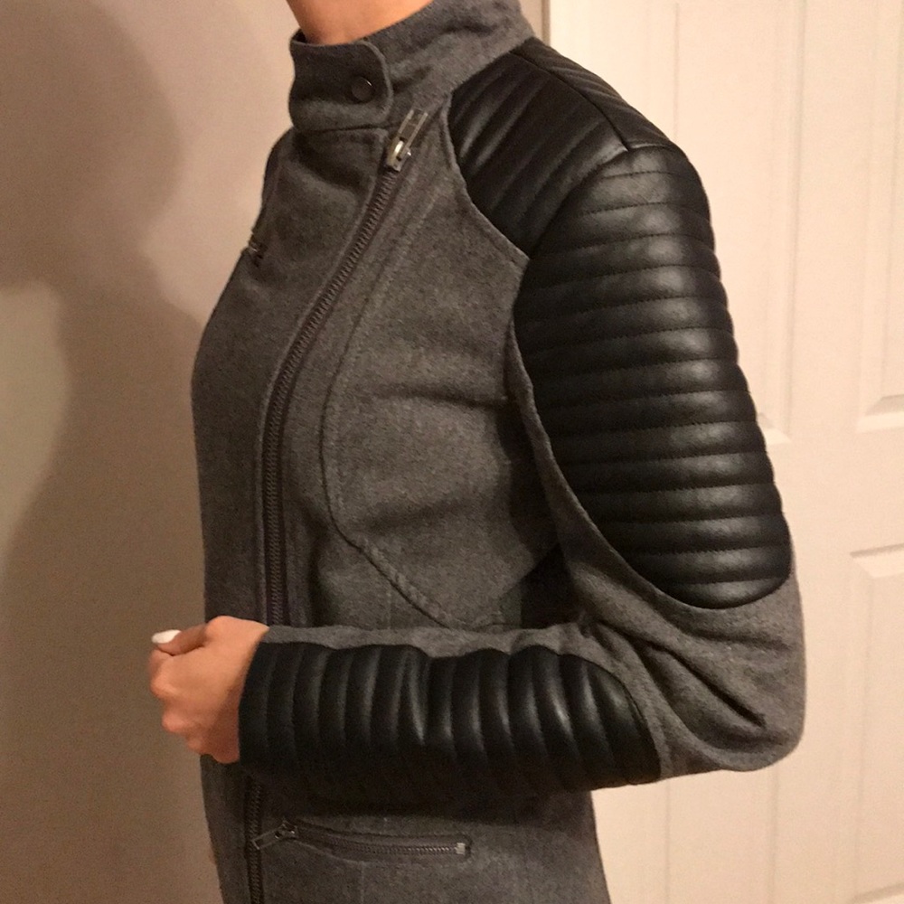 Leather look bomber wool coat